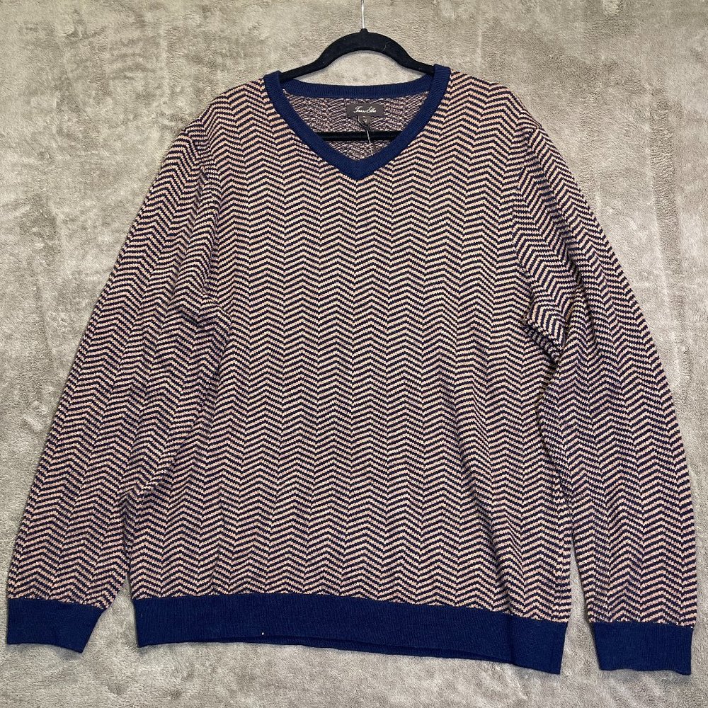 Tasso Elba Merino Wool Blend Herringbone V-Neck Sweater